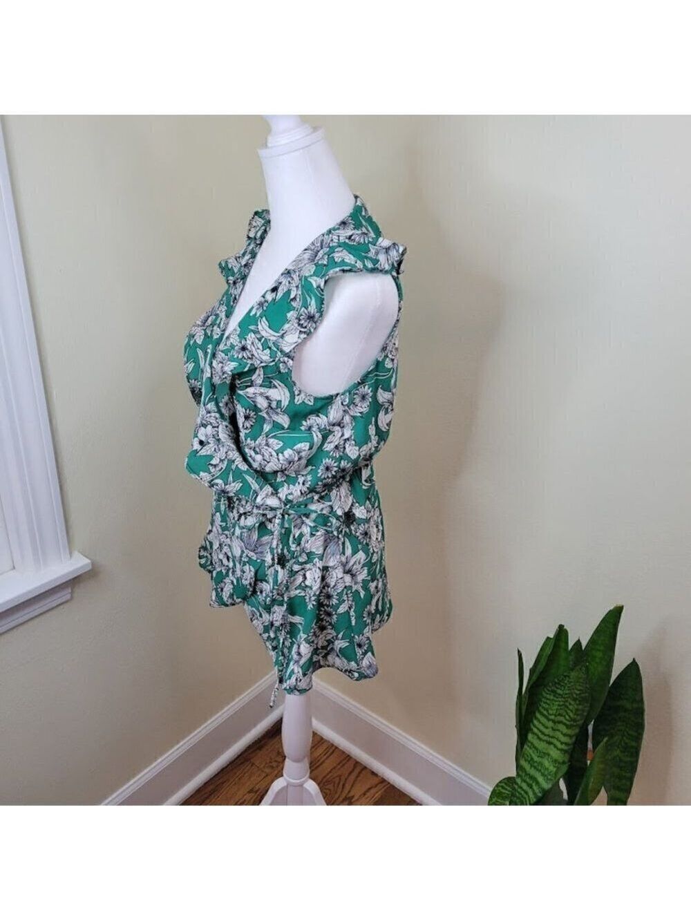 Japna Floral Wrap Flounce Front W/ Inside & Outside Ties Elastic Waist Women's M - Picture 5 of 11